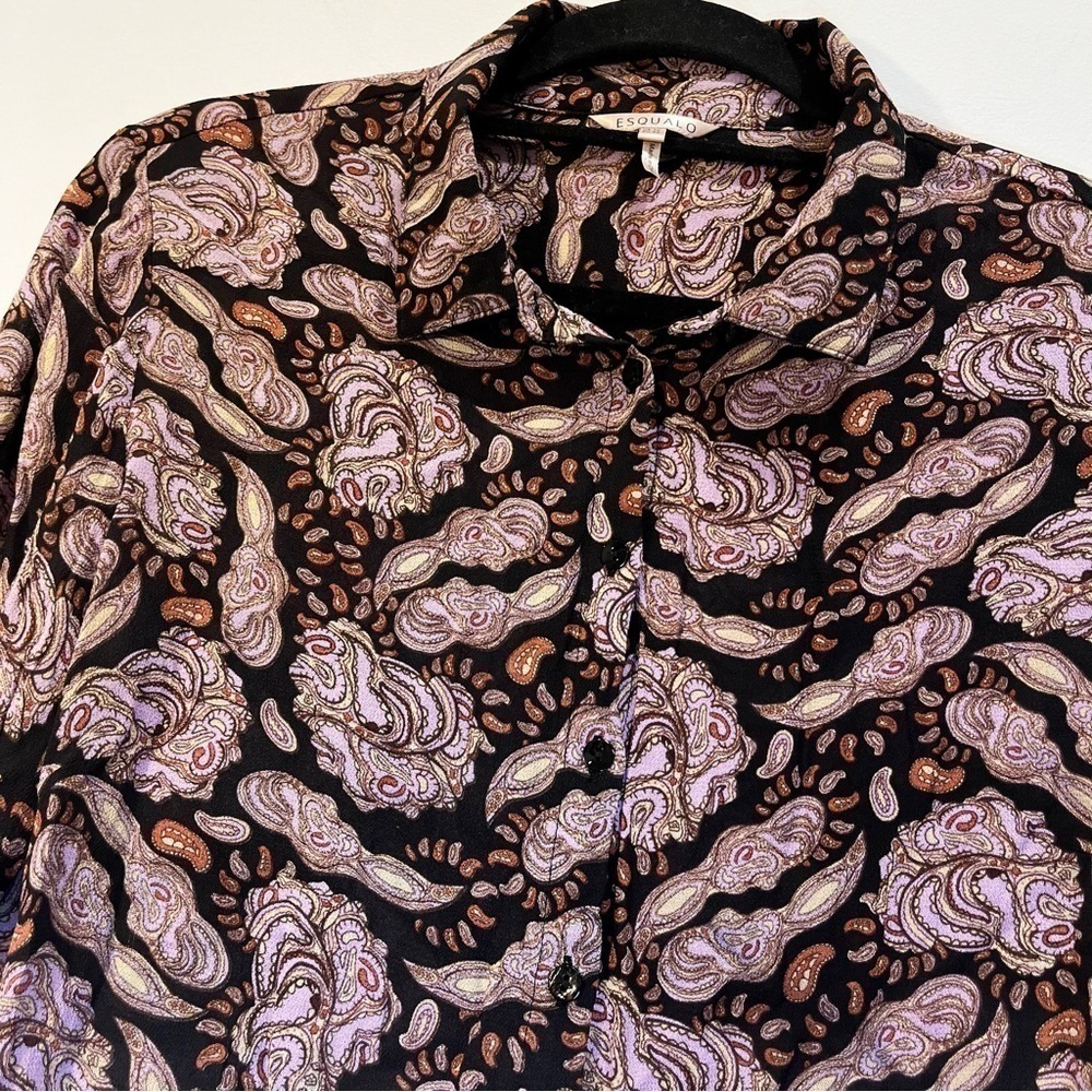 ESQUALO Paisley Floral Button Down Boho Semi Sheer Blouse Long Sleeve Top Medium - Picture 6 of 11